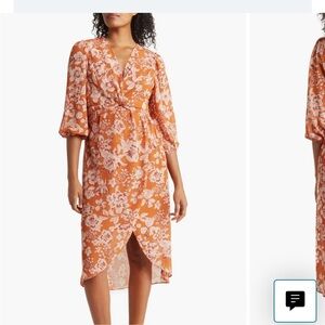 Rust Floral Twist 3/4 Sleeve Midi Dress